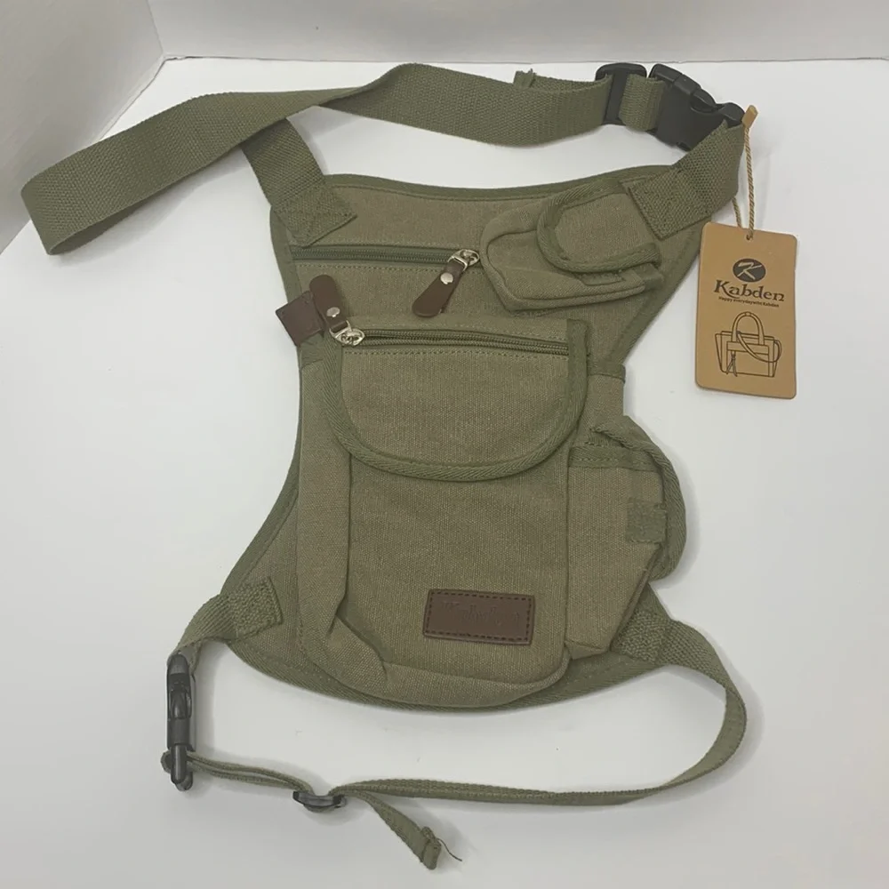 Kabden | Green Canvas Outdoor Tactical Fishing Waist Leg Bag | Military Travel - Picture 2 of 13